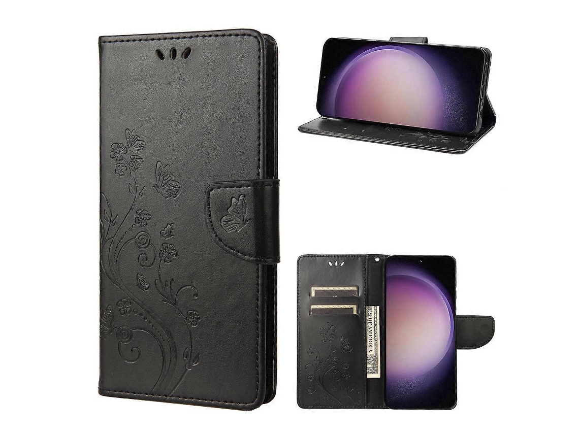 Capa De Celular Flip Em Couro Com Estampa De Borboleta E Flor Para Samsung Galaxy S23+ 5g