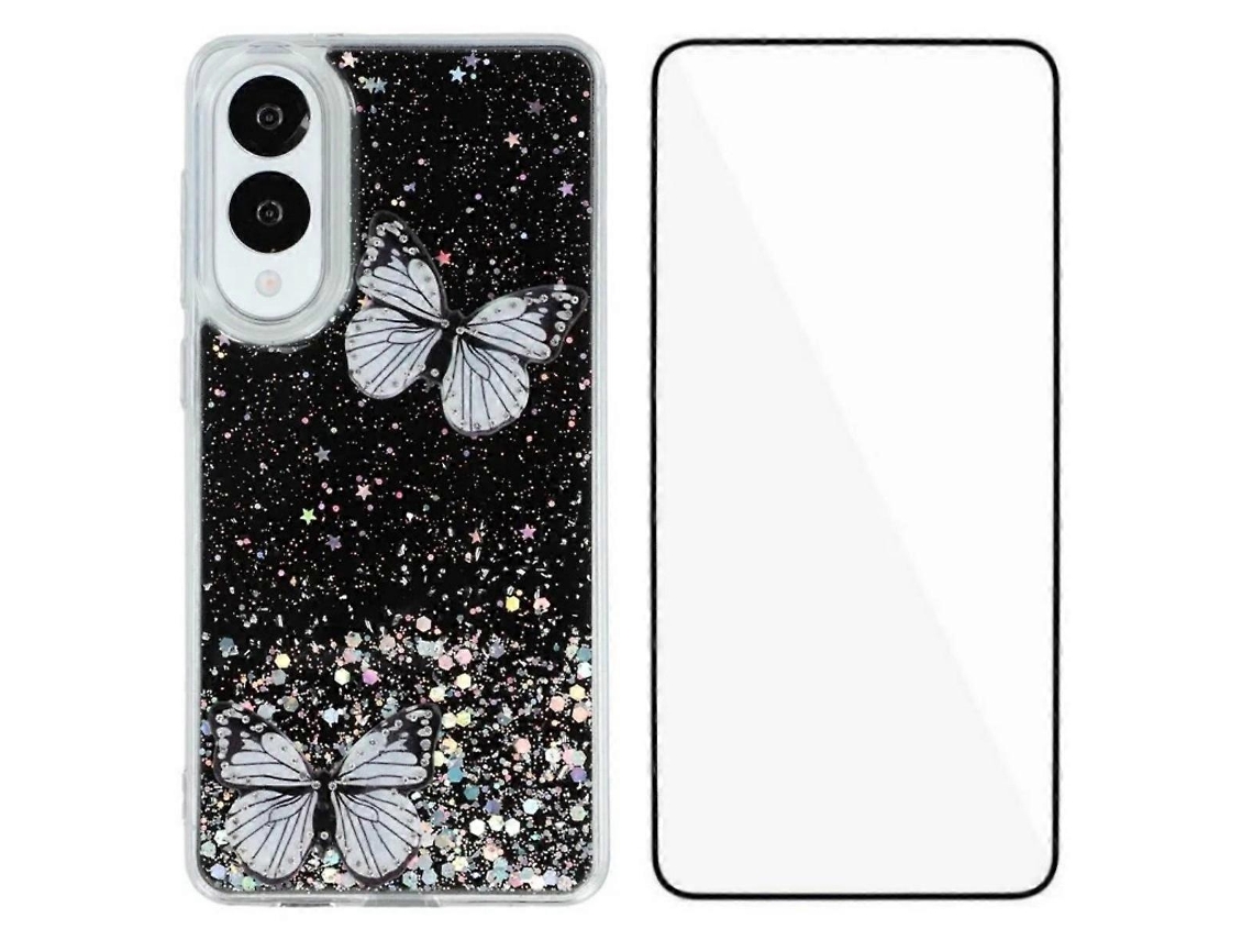 Capa De Tpu Wanlonfeng Série Aw Pvc Borboleta Epóxi Com Película Hd Preta Para Samsung Galaxy S25 Edge