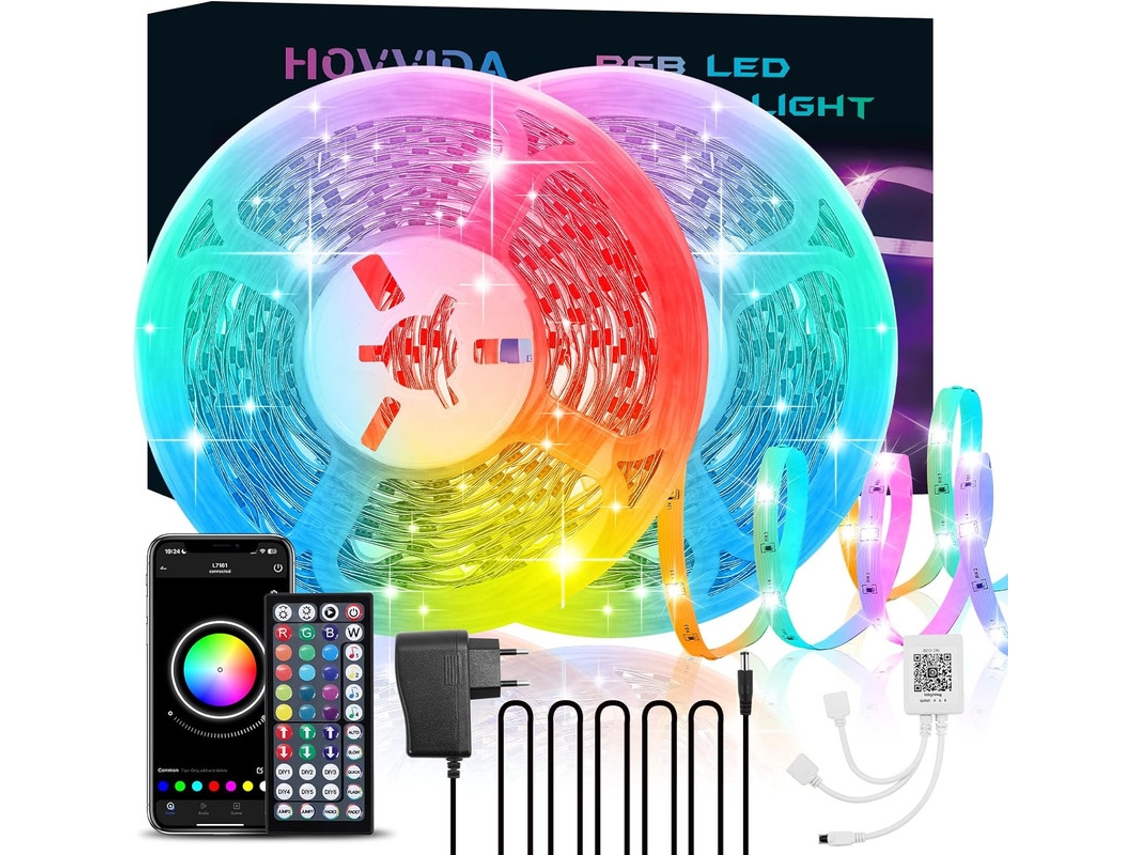 Fita De Led 20m, Fitas De Led Rgb 5050, 30 Leds/metro, Aplicativo E Controle Remoto Slowmoose