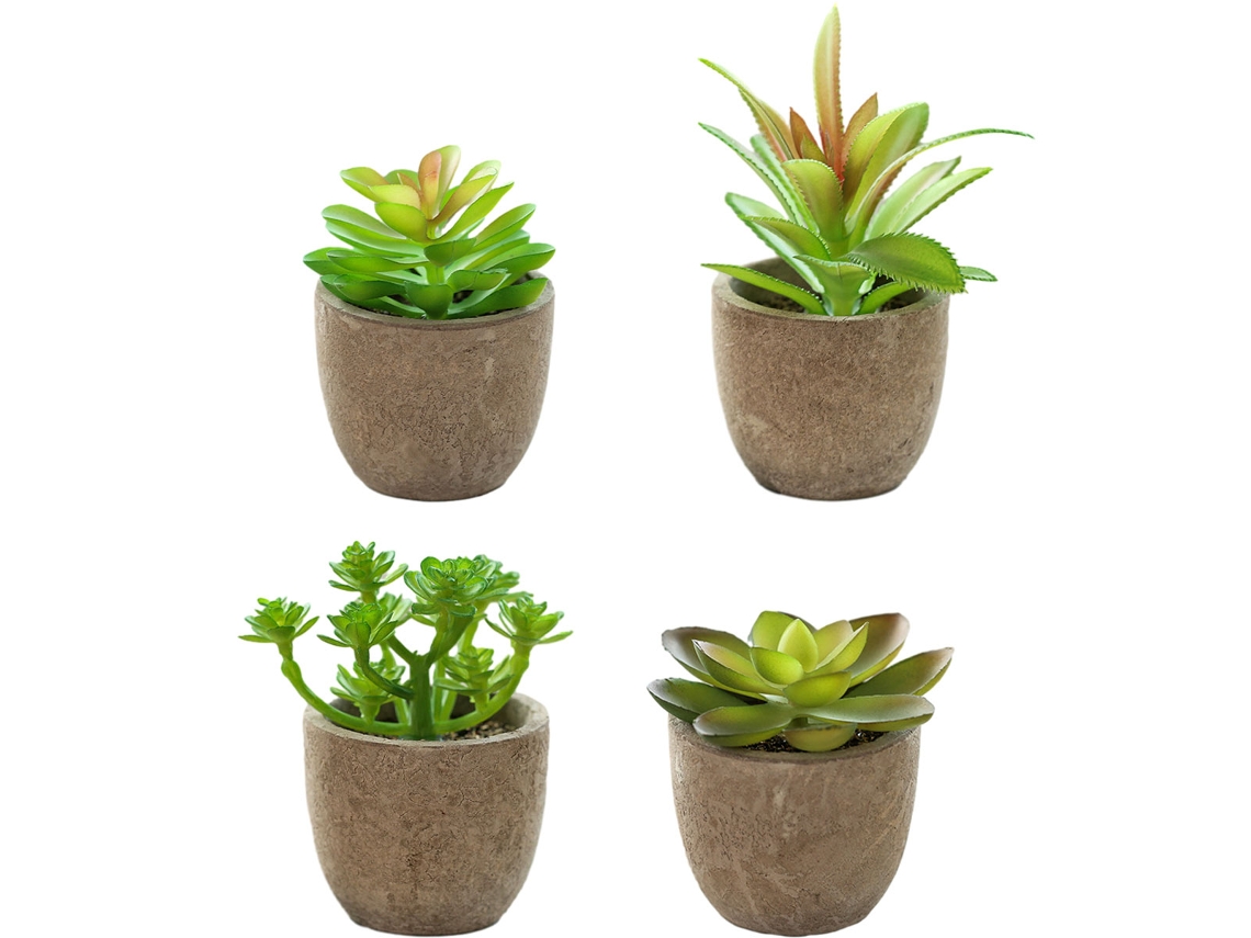 Conjunto de 4 Miniaturas Flores Suculentas Artificiais para Bonsai, Criativas e BRILVIBERA