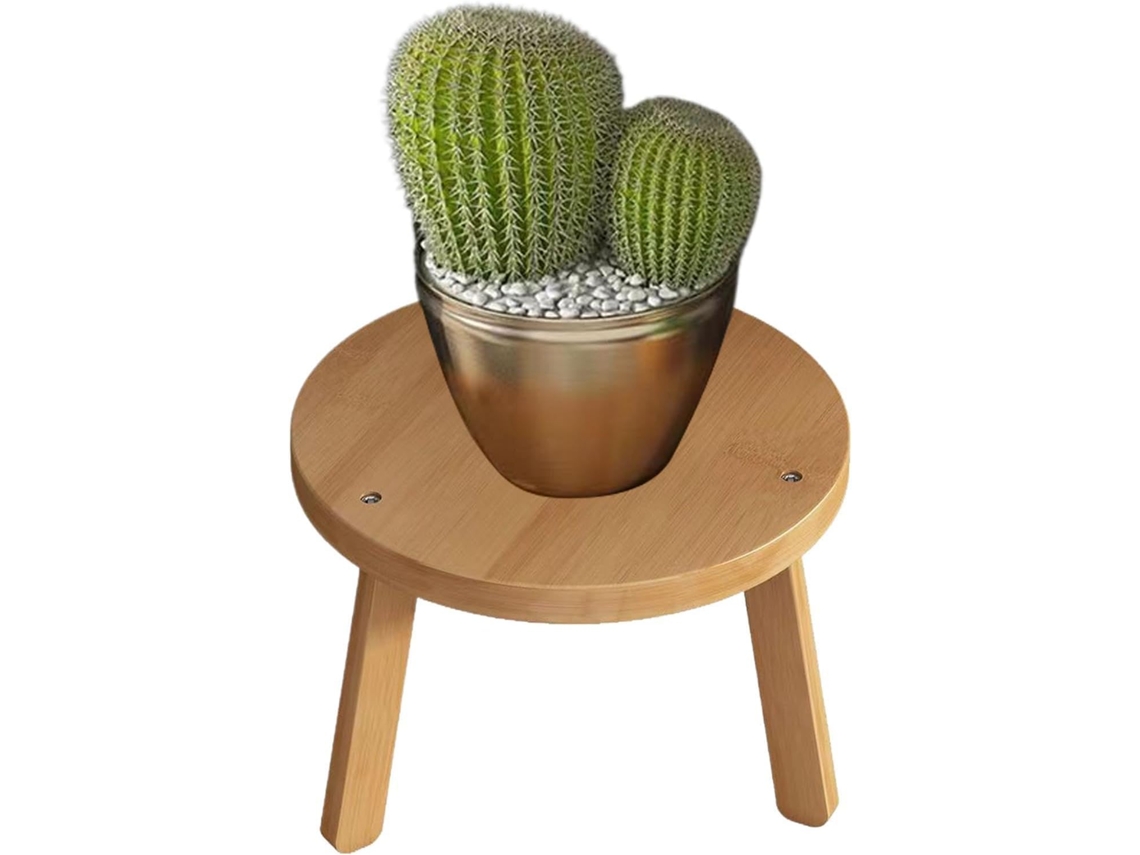 Banqueta com Suporte para Plantas, Base de Madeira, Plataforma Elevada com Acabamento Natural, para Exibição Decorativa CHABERLU