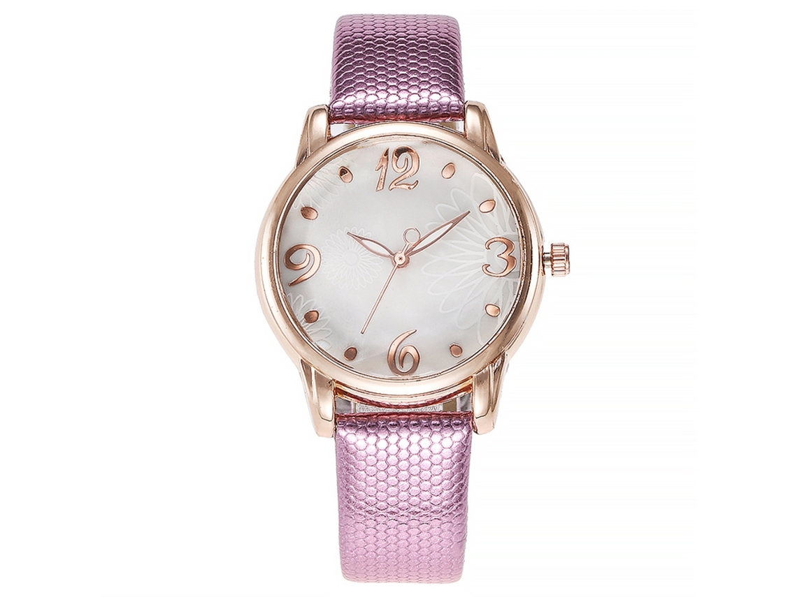 Relógio de Pulso Feminino de Cinta Pu Estilo Simples com Movimento de Quartzo Rosa