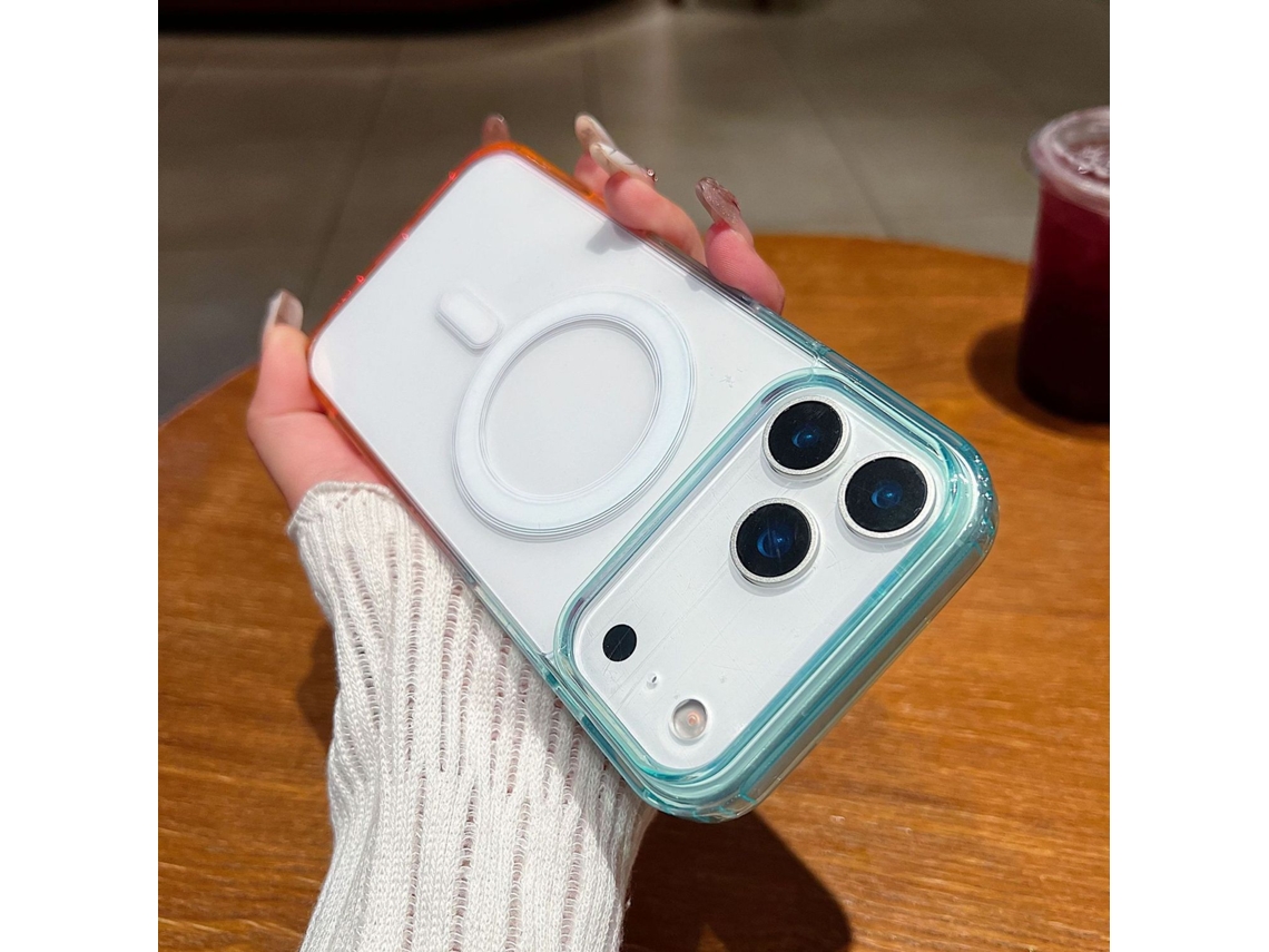 Capa Para Iphone 17 Air Nas Cores Azul, Verde E Rosa, Com Moldura Transparente E Magnética Em Acrílico.
