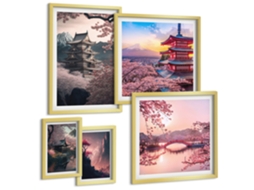 Pinturas Murais Modernas Pássaros, Rochas, Pinceladas, Decorações Moldura Prateada Imagens Para Um Quarto Infantil Espelharte (conjunto De 5 Imagens)
