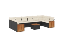 Conjunto de 11 sofás de jardim com almofadões Vime Pe Preto MAISON EXCLUSIVE