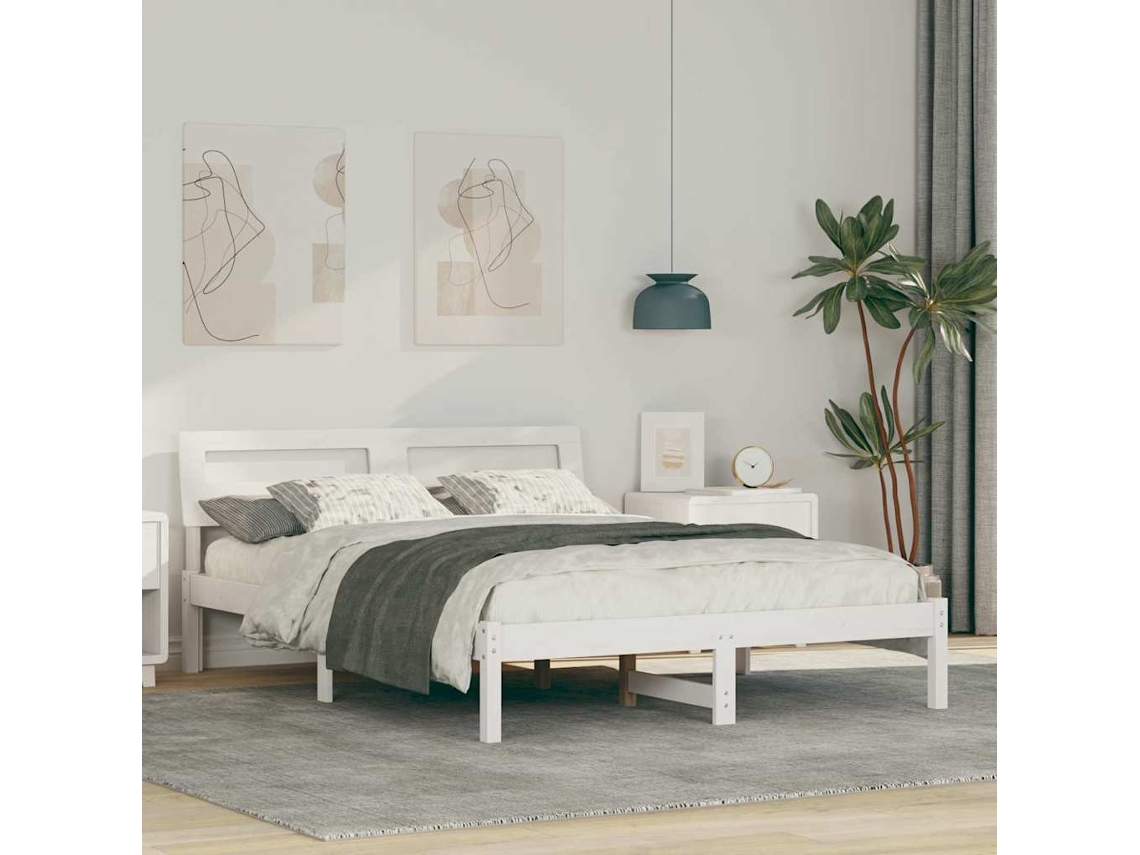 Vidaxl Estrutura Da Cama Com Cabeceira Branco 140 X 190 Cm