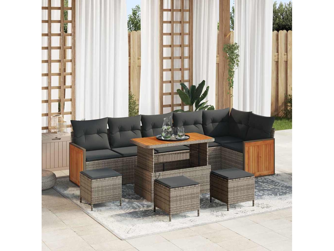 Vidaxl Conjunto De Sofá De Jardim Com Almofada 12 Pcs Cinzeto Vime Pe