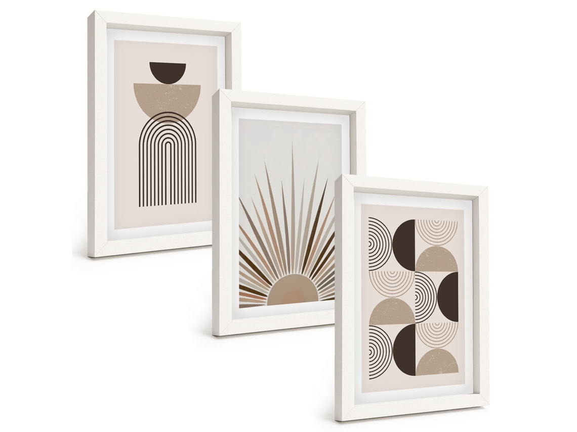 Composição De Quadros Formas Abstratas Em Marrom E Bege Espelharte (3 Peças 20x30 Cm)