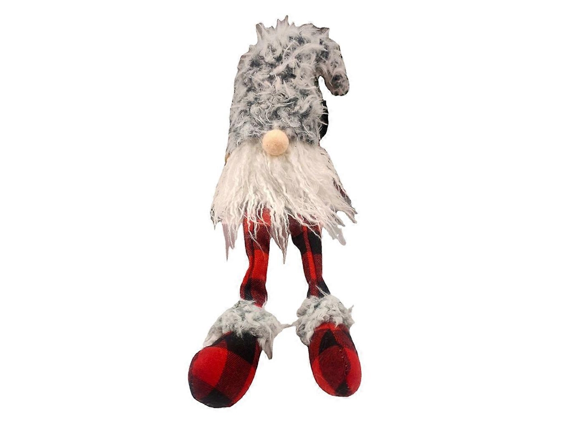 Natal Para Boneco Gnominho De Tecido Xadrez Cinza E Vermelho, Sem Rosto, Com Pernas Longas