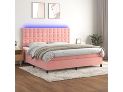 Cama Box Spring C/ Colchão/led 200x200 Cm Veludo Rosa