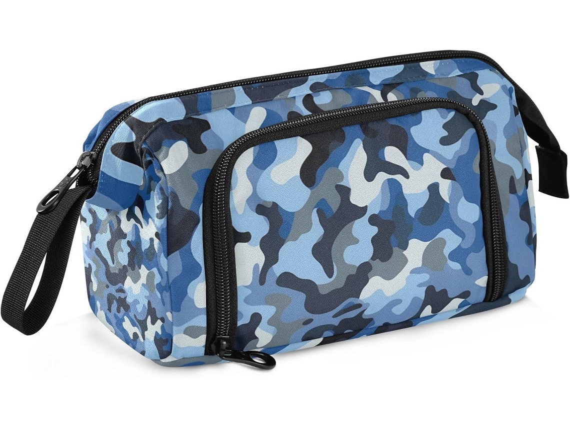 Estojo Grande Azul Camuflado para Meninas, Multifuncional, Estilo Preppy Universitário. 24 X 9,5 15 Cm
