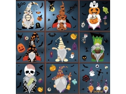 Adesivos de Janela Nova Line de Halloween, decorativos internos, com gnomos e elementos temáticos
