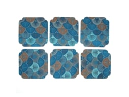 6 Antepotes de Tecido com Bordado Japonês Isolante de Calor Ginkgo Azul Roxo 9x9cm