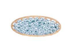 Prato de Cerâmica LAXISCREED Oval Flor Azul Tinta
