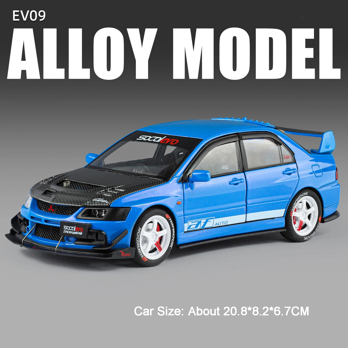 (1901-623 Azul) Miniatura De Carro Mitsubishi Na Escala 1:24 Com Efeitos De Som E Luz, Portas Que Podem Ser Abertas.