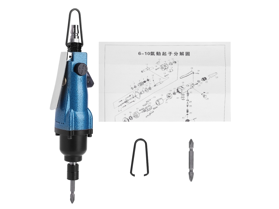 Kit de Parafusadeira Pneumática KP-808 Azul 1/4", Parafusadeira Pneumática Manual Reta, 8 horas, 8000 rpm