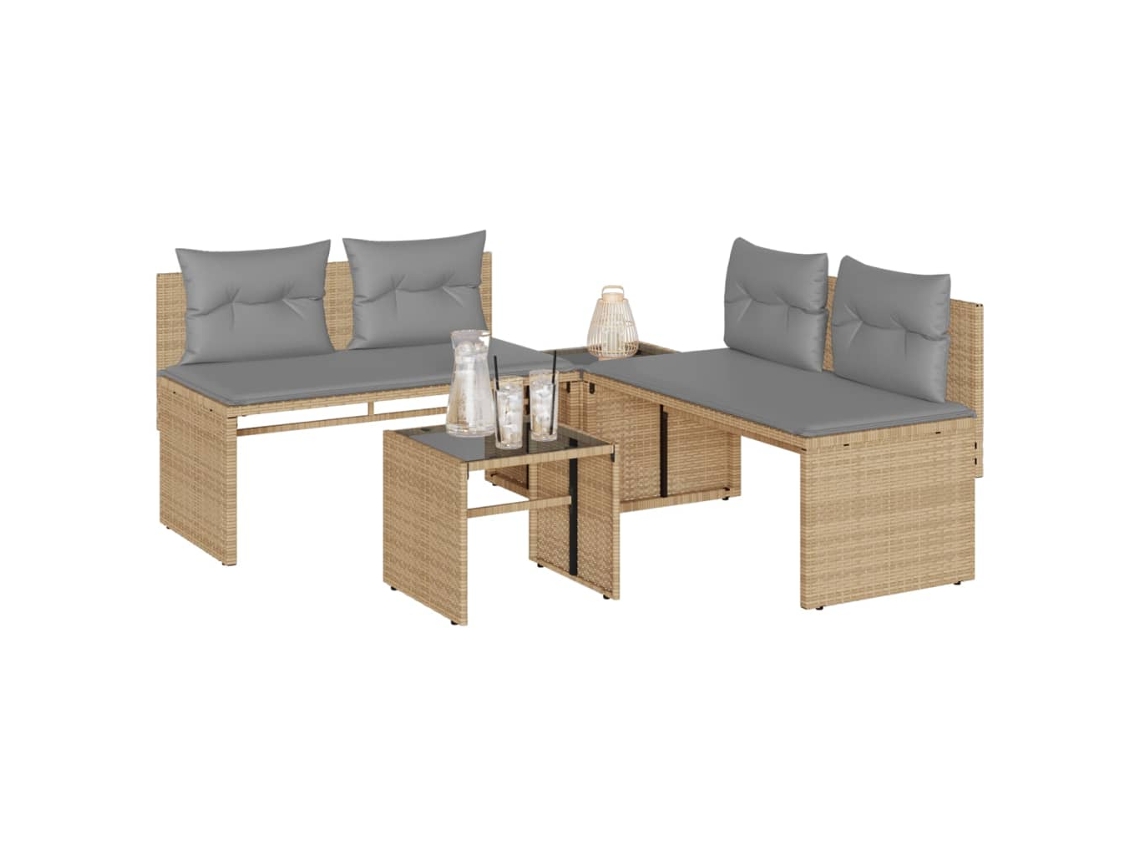 Vidaxl 4 Pcs Conjunto De Sofás Para Jardim C/ Almofadões Vime Pe Bege