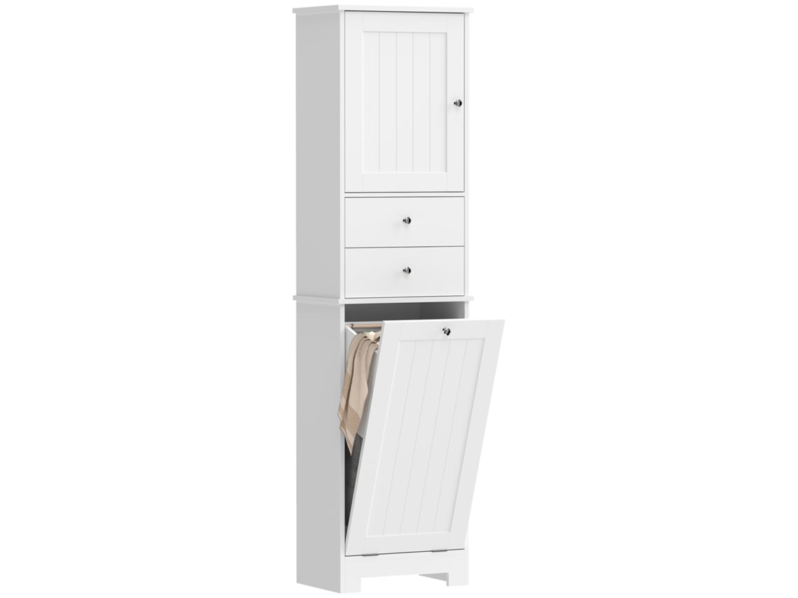 Armário de Banheiro com Cesto de Roupa Dobrável, 45x30x171 Cm, Branco ORBITRA COMMERCE