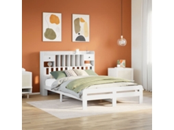 Vidaxl Cama Com Estante Sem Colchão 140x200 Cm Pinho Maciço Branco