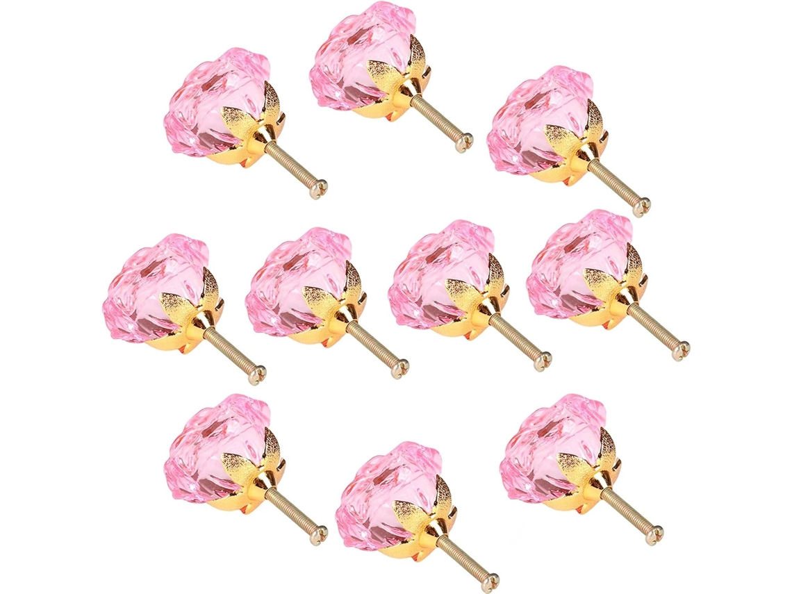 Conjunto De 10 Puxadores Porta Armário Em Formato Rosa, Feitos De Cristal, Para Móveis, Cozinha, Gavetas E Portas Rosa