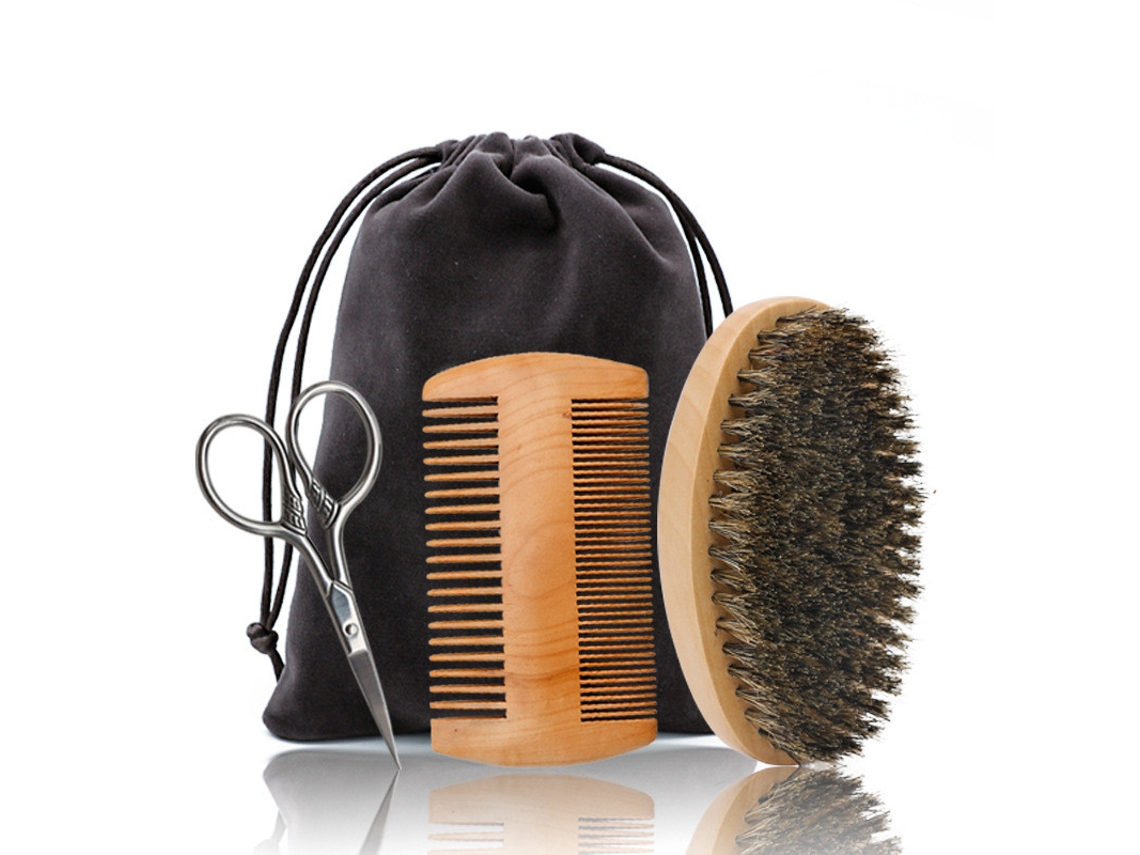 Kit Para Cuidados Com A Barba Masculina (conjunto De 4 Peças), Incluindo Uma Escova Macia De Cerdas De Javali E Um Pente De Bambu Com Dentes Largos.