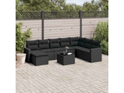 Vidaxl 9 Pcs Conjunto De Sofás P/ Jardim C/ Almofadões Vime Pe Preto