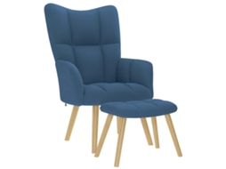 Vidaxl Cadeira De Descanso Com Banco P/ Pés Tecido Azul