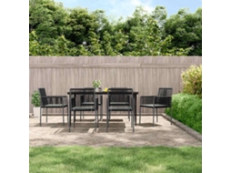 Vidaxl 7 Pcs Conjunto Jantar P/ Jardim C/ Almofadões Vime Pe/aço Preto