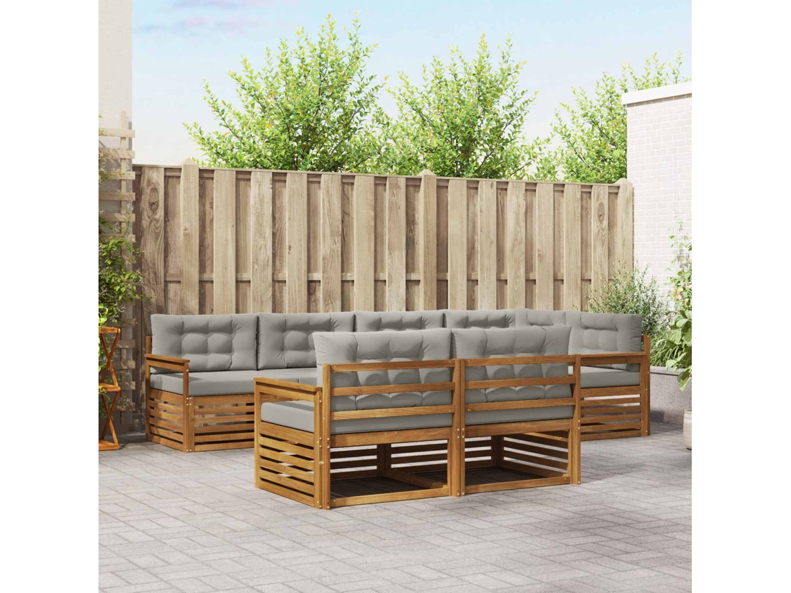 Vidaxl Conjunto De Sofás Para Exterior 7 Unid. Cinza Natural E Claro