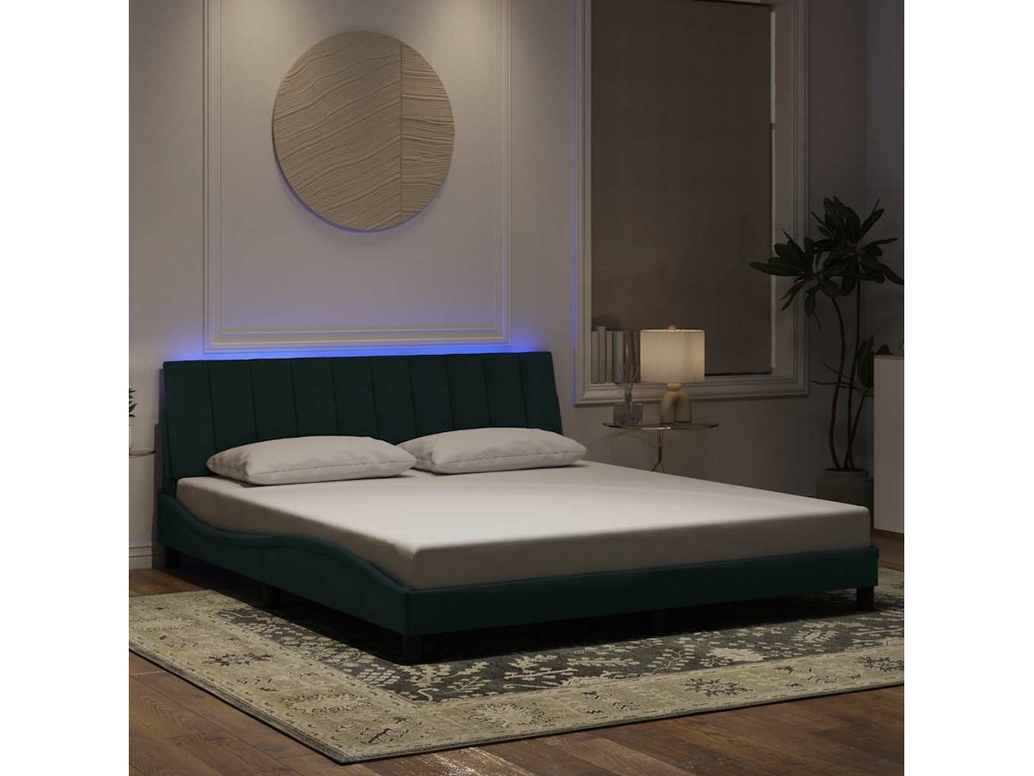 Vidaxl Estrutura De Cama Com Led Sem Colchão Hanko 180x200 Cm Veludo Verde-escuro