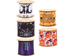 Fita de poliéster cicatrizada, 5 rolos, para decoração de Halloween, com estampa de abóbora e aranha, ideal para projetos.