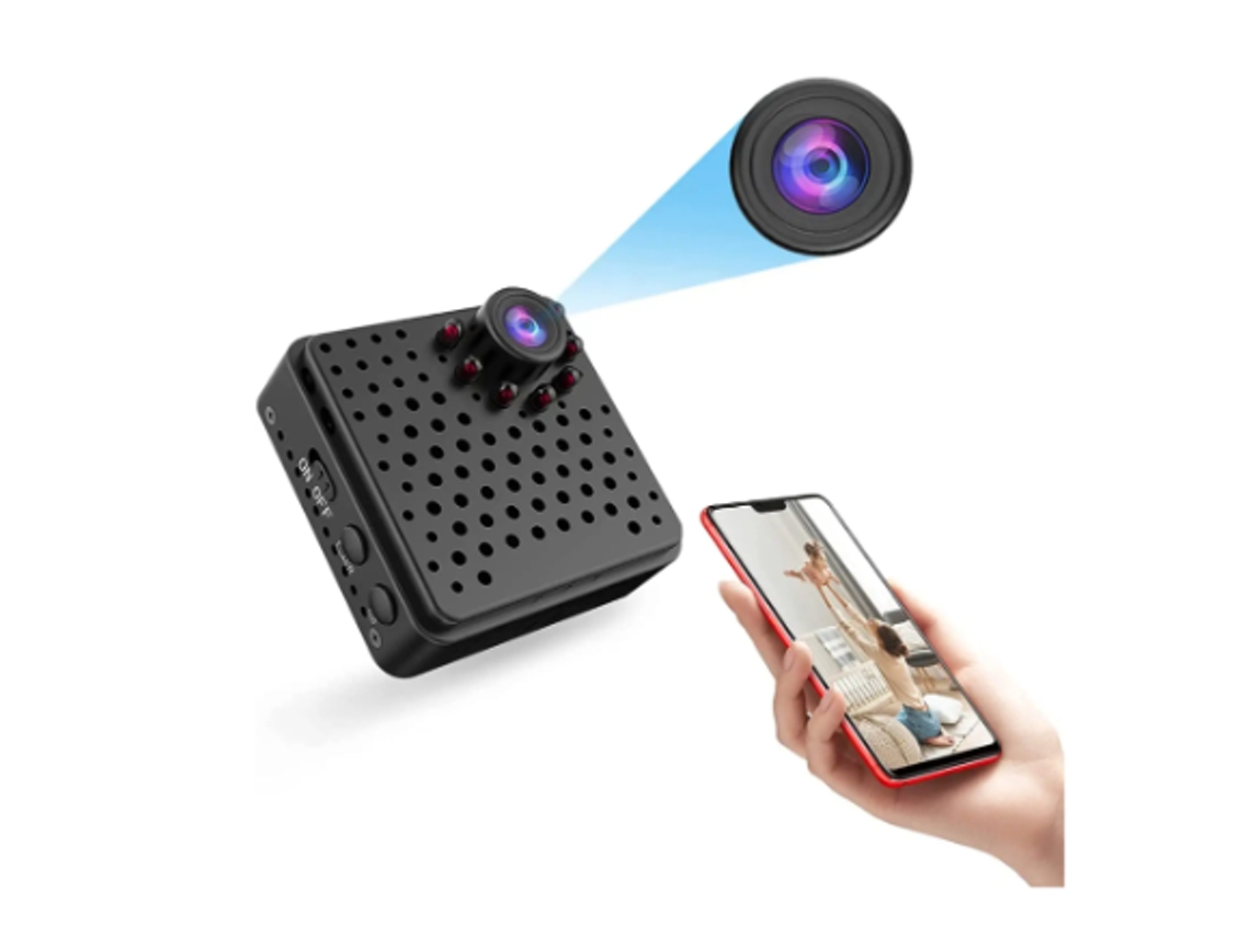 Câmera WiFi sem fio Bestvite 1080P HD, câmera de vigilância com monitoramento remoto por aplicativo, visão noturna infravermelha e detecção de movimento, preta