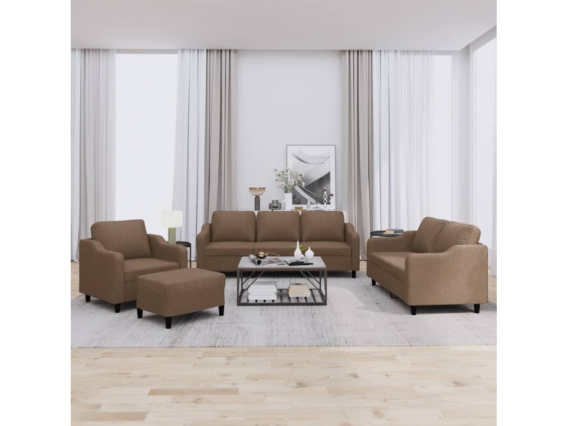 Vidaxl 4 Pcs Conjunto De Sofás Com Almofadões Tecido Castanho