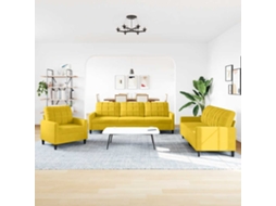 3 Pcs Conjunto de Sofás com Almofadões Veludo Amarelo SYFAX