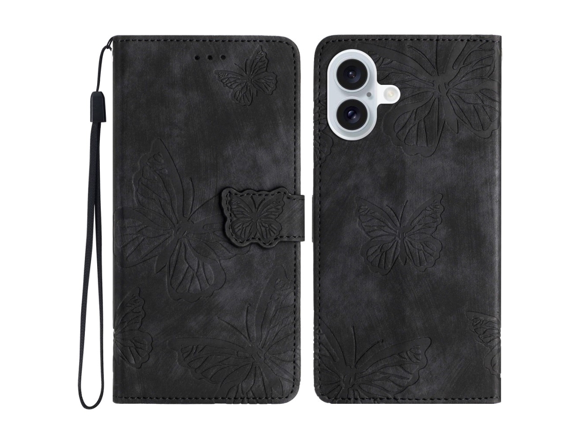 Capa Em Couro Pu Cor Preto, Para Apple Iphone 16