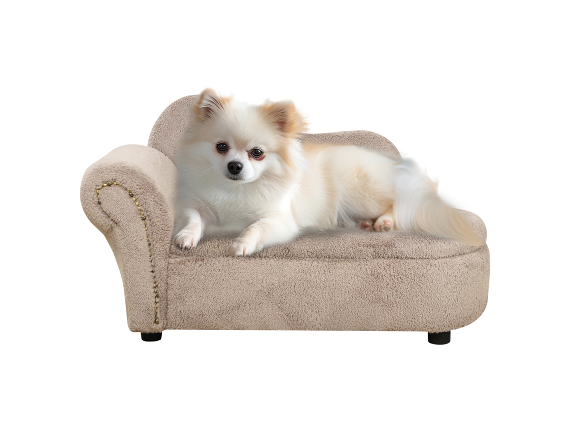 Sofá Elevado para Cães com Compartimento, Estofado em Madeira e Tecido Veludo, 80x40x46cm, Bege E TOWN COMMERCE GMBH