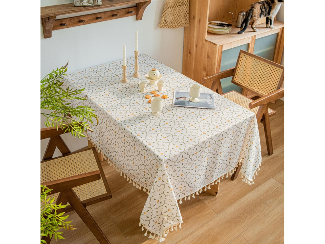 Toalha de Mesa Quadrada Pequena Estilo Pastoral Estampada com Borla para Centros de Mesa de Cozinha e Piqueniques Estilo 35X352