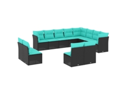 Conjunto de Sofá de Jardim, 12 Peças, Almofadas, Rattan Preto MAISON EXCLUSIVE