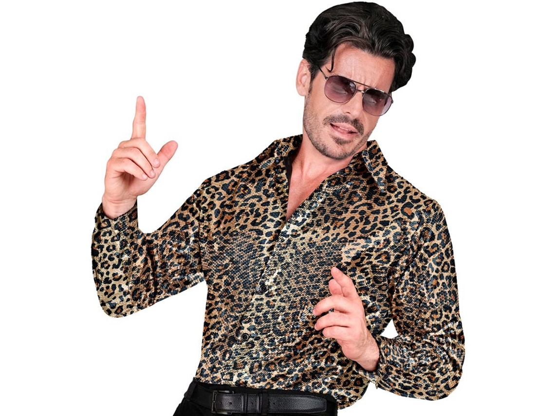 Fato de animal com estampa de leopardo ou camisa de festa para homem