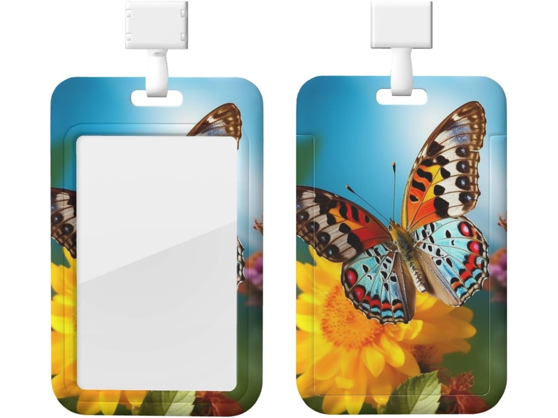 Porta Crachá Com Estampa De Borboletas Verão, Protetor De Cartão Vertical Com Cordão, Capa Plástica Impermeável, Estojo