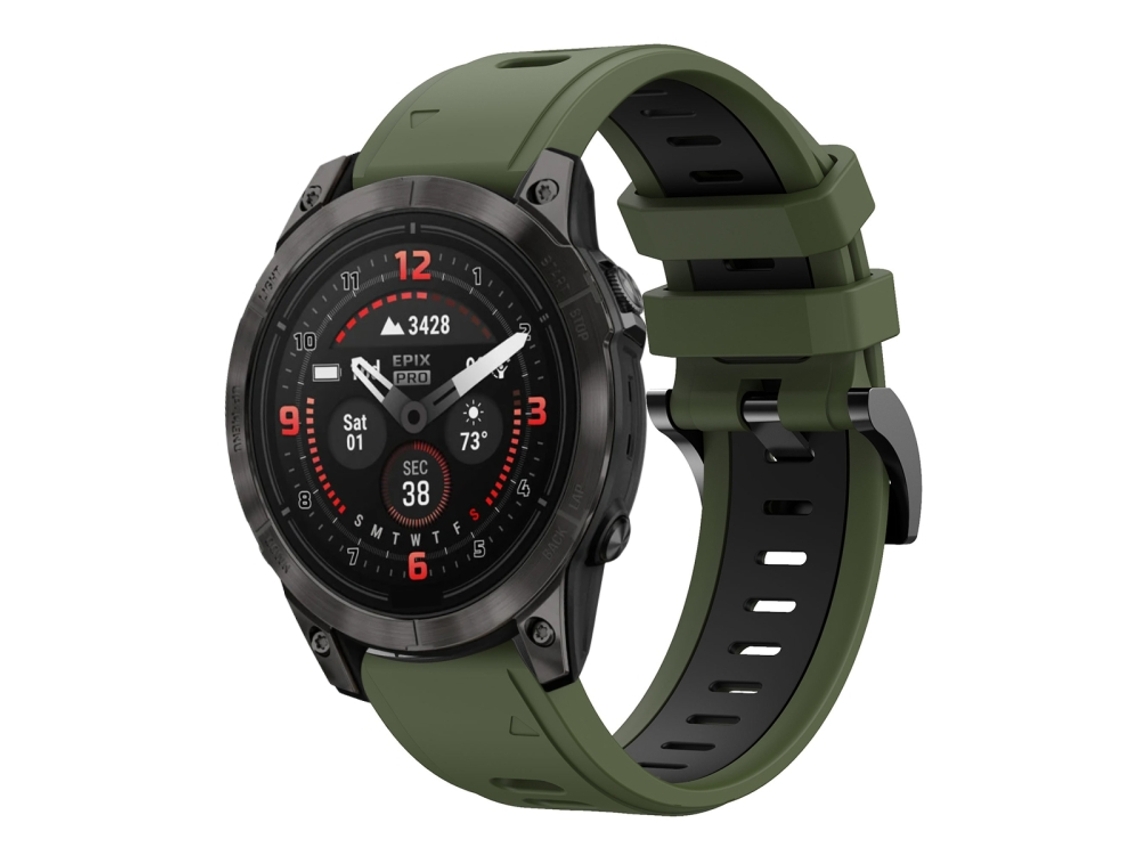 Bracelete Para Garmin Epix Pro (47mm) - Silicone Esportivo - Duas Cores (22mm) Verde Exército + Preto