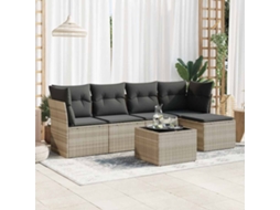Vidaxl 6 Pcs Conj. Sofás Jardim Com Almofadões Vime Pe Cinzento-claro