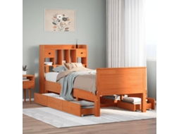 Cama Com Estante Sem Colchão 75x190cm Pinho Maciço Castanho-mel