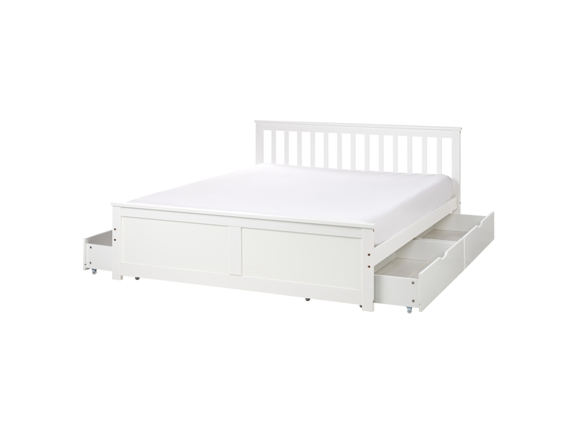 Cama Con 4 Cajones Beliani Olendon De Madera De Pino Blanco 169x206x82