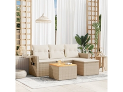 Vidaxl 5 Pcs Conjunto De Sofás P/ Jardim Com Almofadões Vime Pe Bege