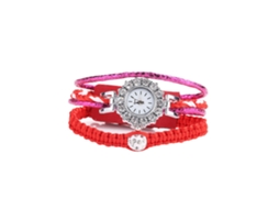 Relógio de Pulso Feminino de Moda com Pulseira de Couro Pu e Strass Vermelho