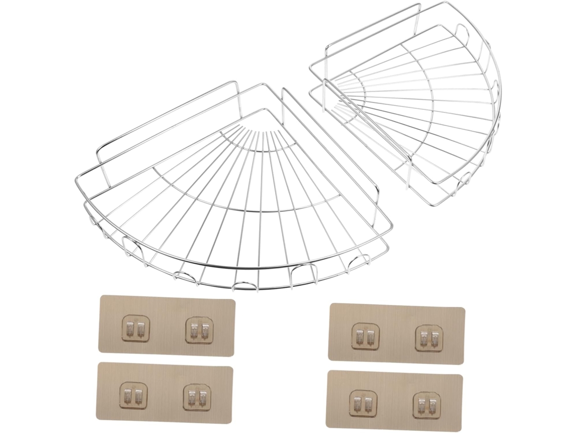 Conjunto De 2-prateleiras Parede Em Aço Inoxidável Com Revestimento Pvc, Sem Furos, Para Banheiro E Cozinha