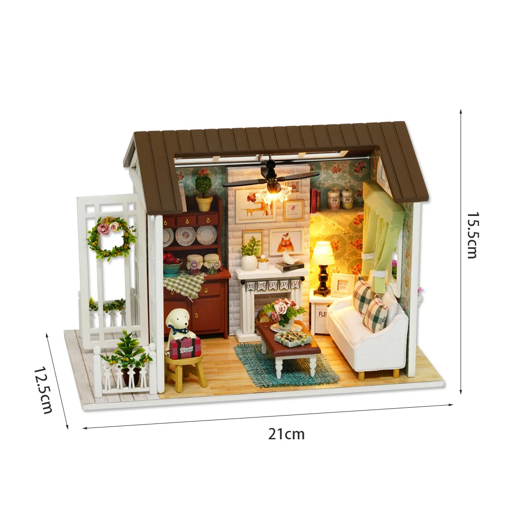 Conjunto de Casa de Bonecas em Miniatura 3d de Madeira para Montar, Caixa Criativa com Cômodos em Miniatura Retrô. MDUG