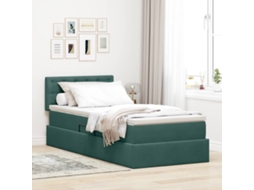 Vidaxl Cama com Armazenamento Verde Escuro 90 X 190 Cm Veludo