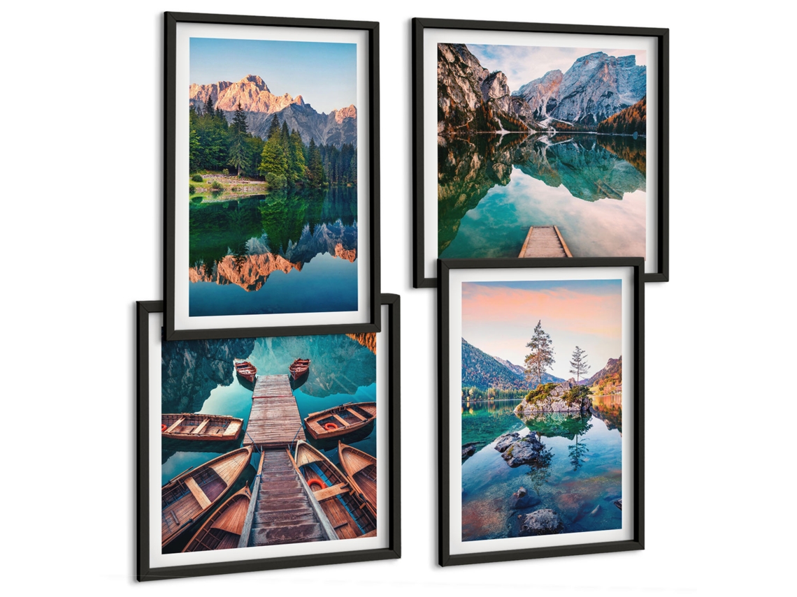 Galeria De Pinturas Murais Praia, Conchas, Grama À Beira-mar Moldura Preta Quadros Para O Escritório Espelharte (conjunto De 4 Imagens)